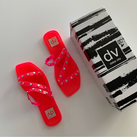 DV by Dolce Vita Hot Pink Shelly Studded Jelly Slip On Open Toe Sandals Size 6 - Picture 5 of 6